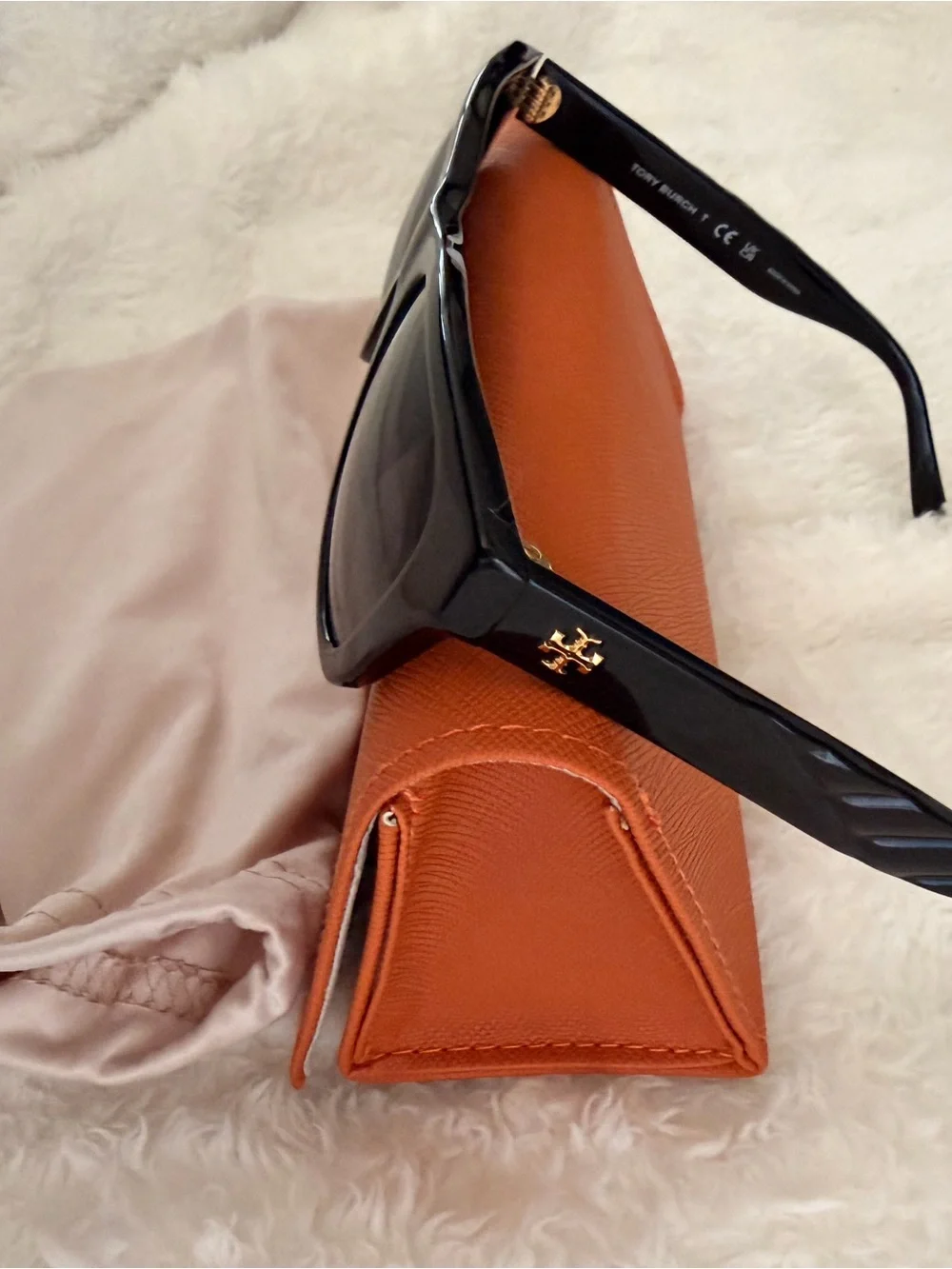 Tory Burch Black Sunglasses with Orange Case and Pouch w/ gold charm